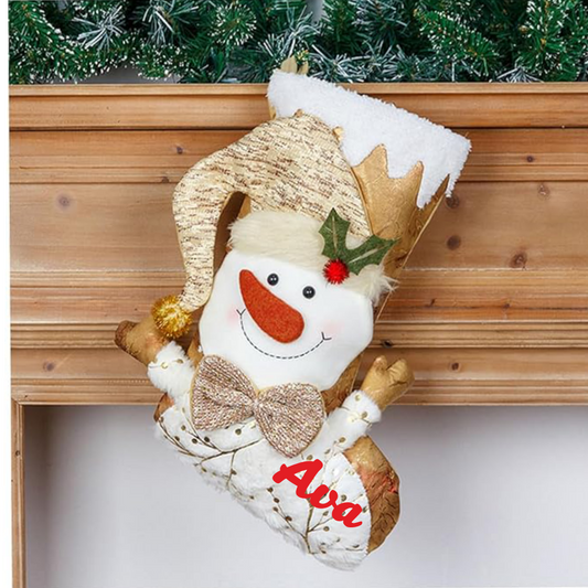 Golden Glow Stocking - Snowman