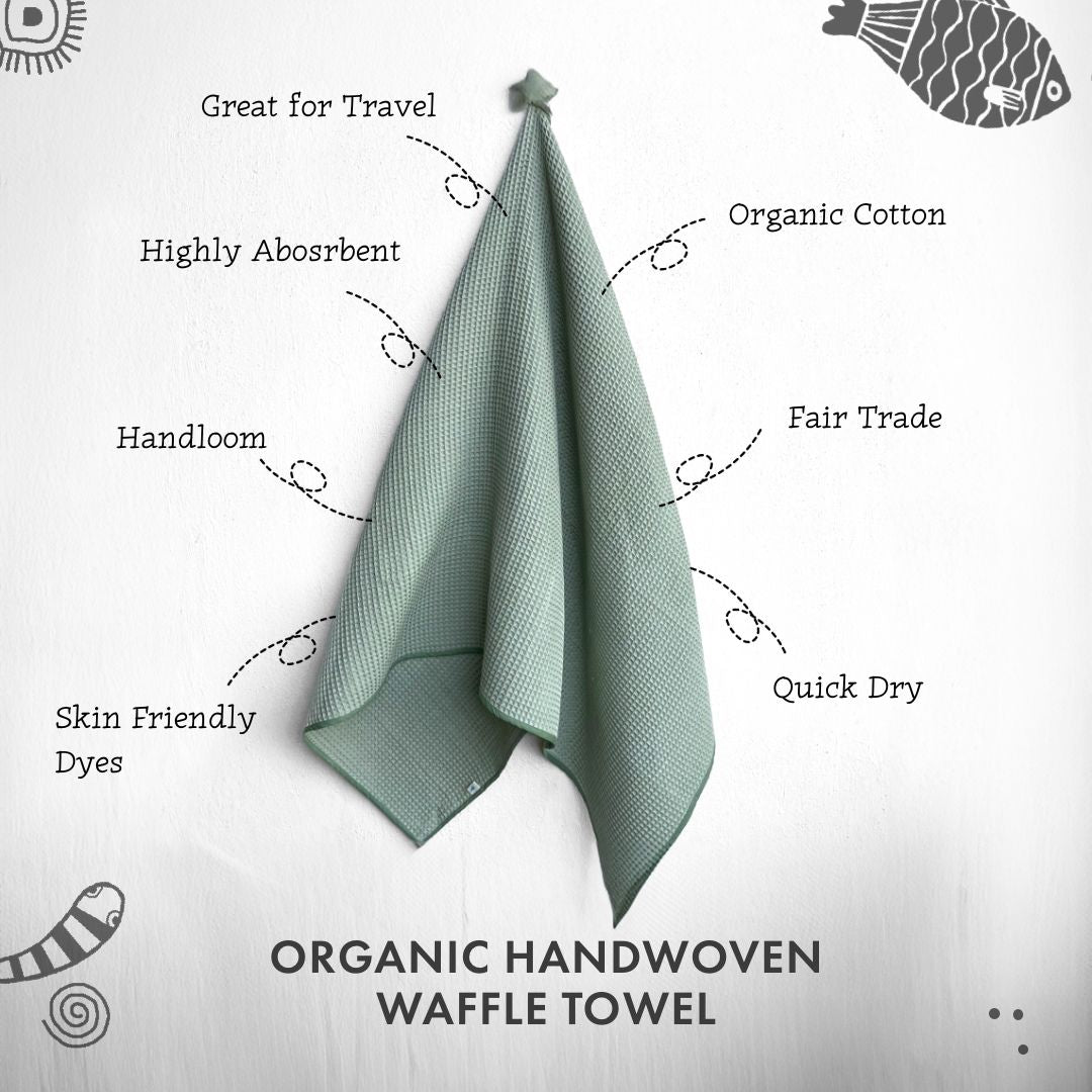 Organic Handwoven Mint Waffle Rectangular Towel