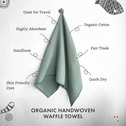 Organic Handwoven Mint Waffle Rectangular Towel