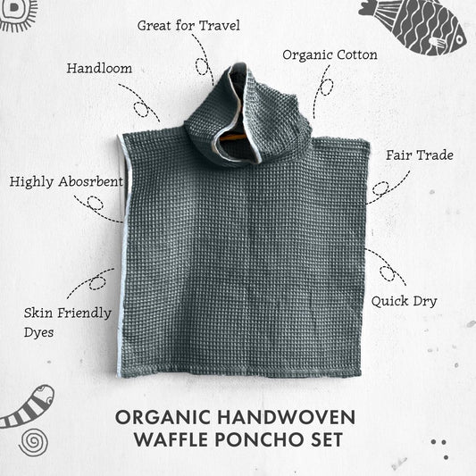 Essential Bag - Organic Handwoven Grey Waffle Hooded Poncho Set