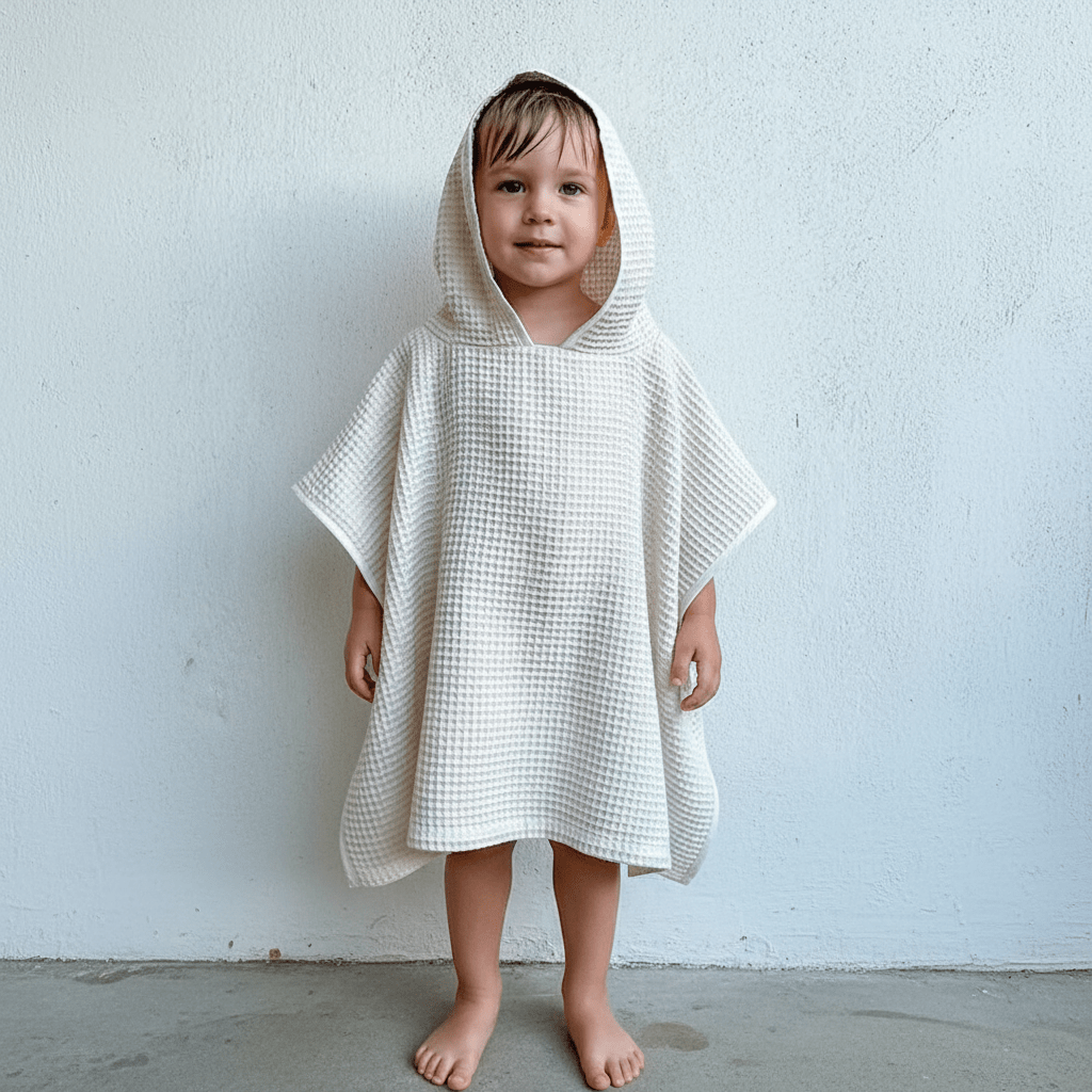 Essential Bag - Organic Handwoven Ivory Waffle Hooded Poncho Set