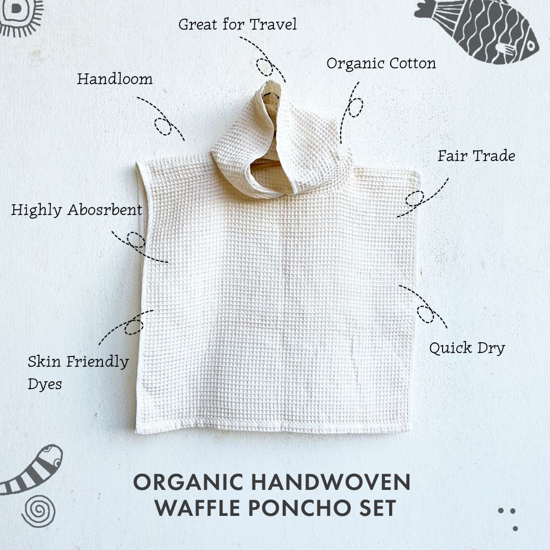Essential Bag - Organic Handwoven Ivory Waffle Hooded Poncho Set