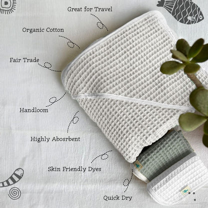 Essential Bag - Organic Handwoven Ivory Waffle Hooded Towel Set