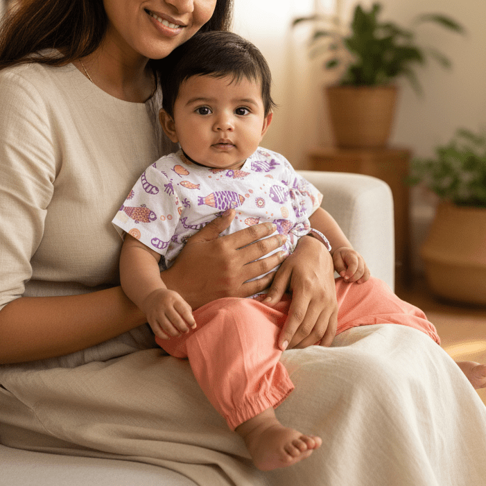 Organic Cotton Unisex Peach Koi Angarakha and Pyjama Pants Set