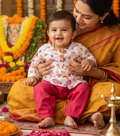 Organic Cotton Unisex Red Koi Kurta and Pyjama Pants Set