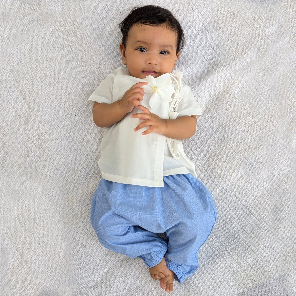 Organic Cotton Unisex Essential White Angarakha and Chambray Pyjama Pants Set