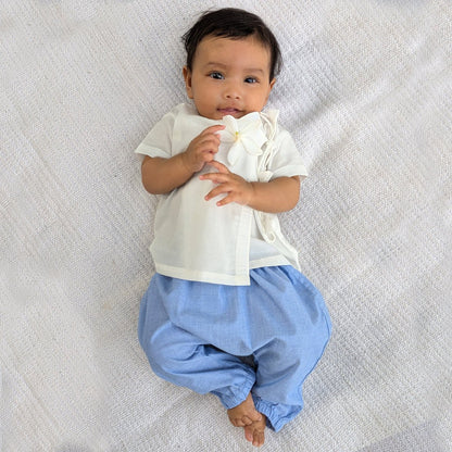 Organic Cotton Unisex Essential White Angarakha and Chambray Pyjama Pants Set