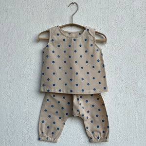 Organic Cotton Indigo Beige Polka Jhabla