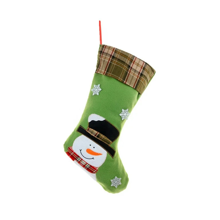 Plaid & Pine Stocking- Snowman