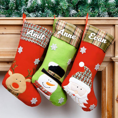 Plaid & Pine Stocking- Snowman
