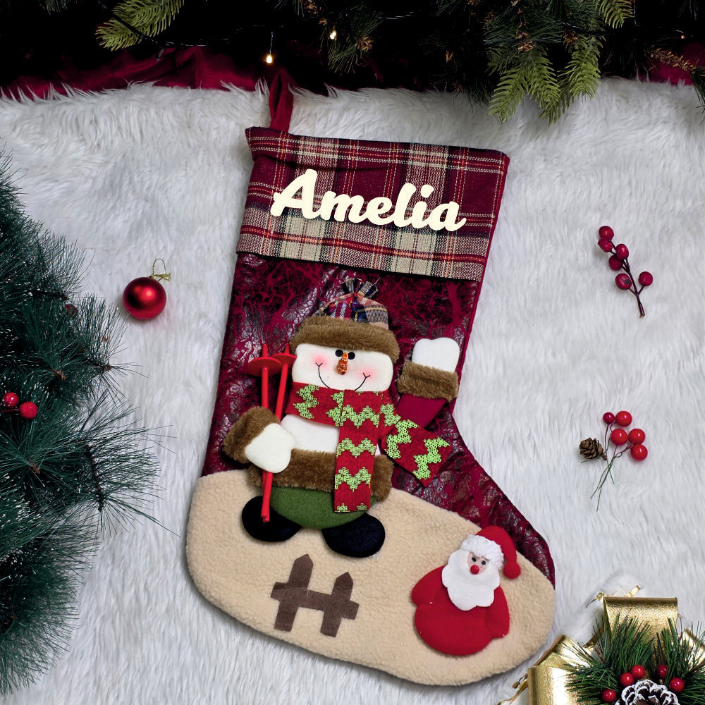 Classic Plaid Holiday Stocking - Snowman