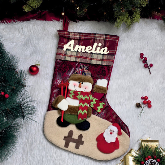 Classic Plaid Holiday Stocking - Snowman