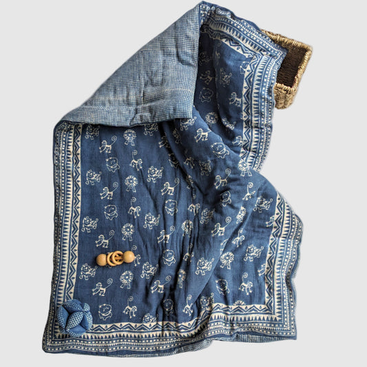 COTTON FILLED HANDBLOCKED PRINTED JAIPUR QUILT . COTTON FILLING. NO POLYFILL 
