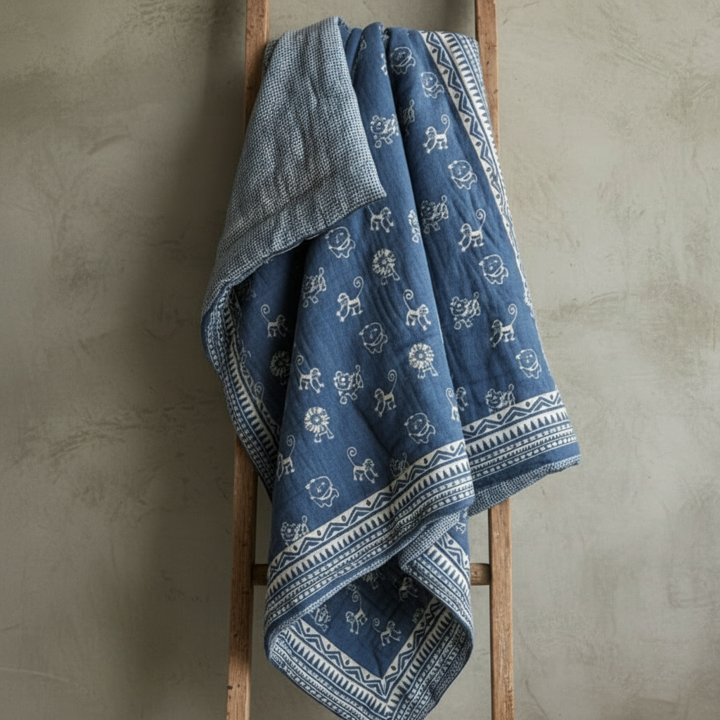 Organic Cotton Infant Reversible Zoo Blanket cum Quilt