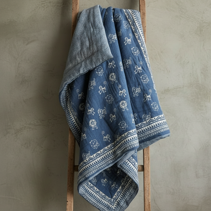 Organic Cotton Infant Reversible Zoo Blanket cum Quilt