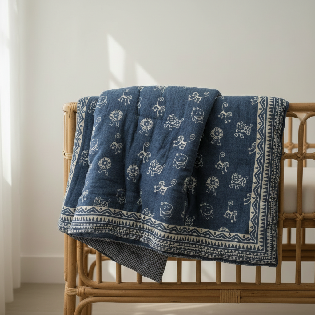 Organic Cotton Infant Reversible Zoo Blanket cum Quilt