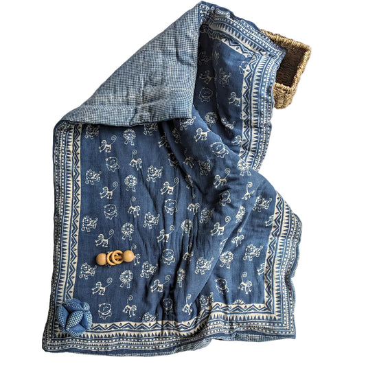 Organic Cotton Infant Reversible Zoo Blanket cum Quilt