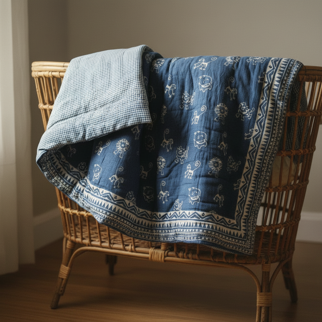 Organic Cotton Infant Reversible Zoo Blanket cum Quilt