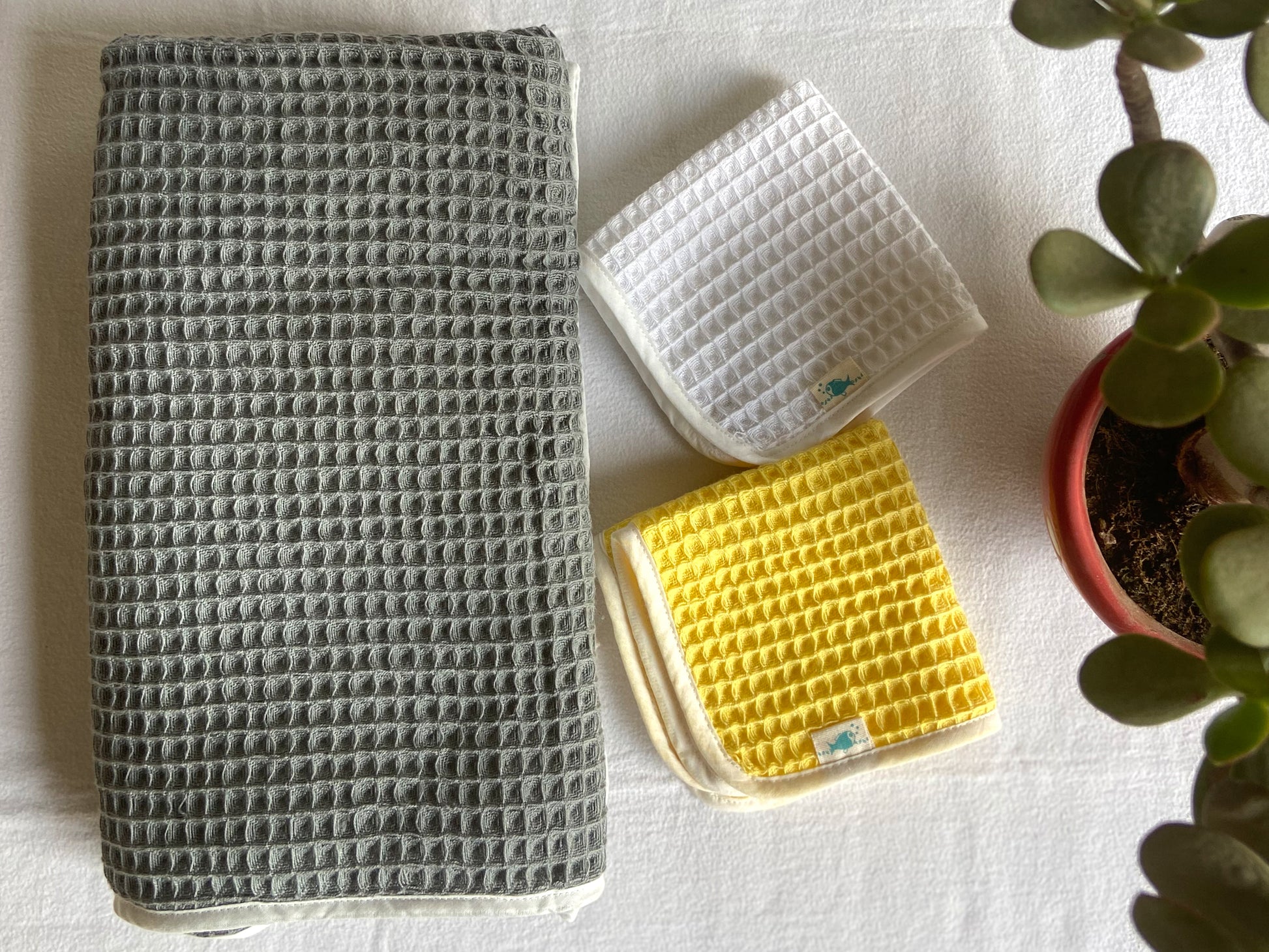 Essential Bag - Organic Handwoven Waffle Towel Set - Whitewater