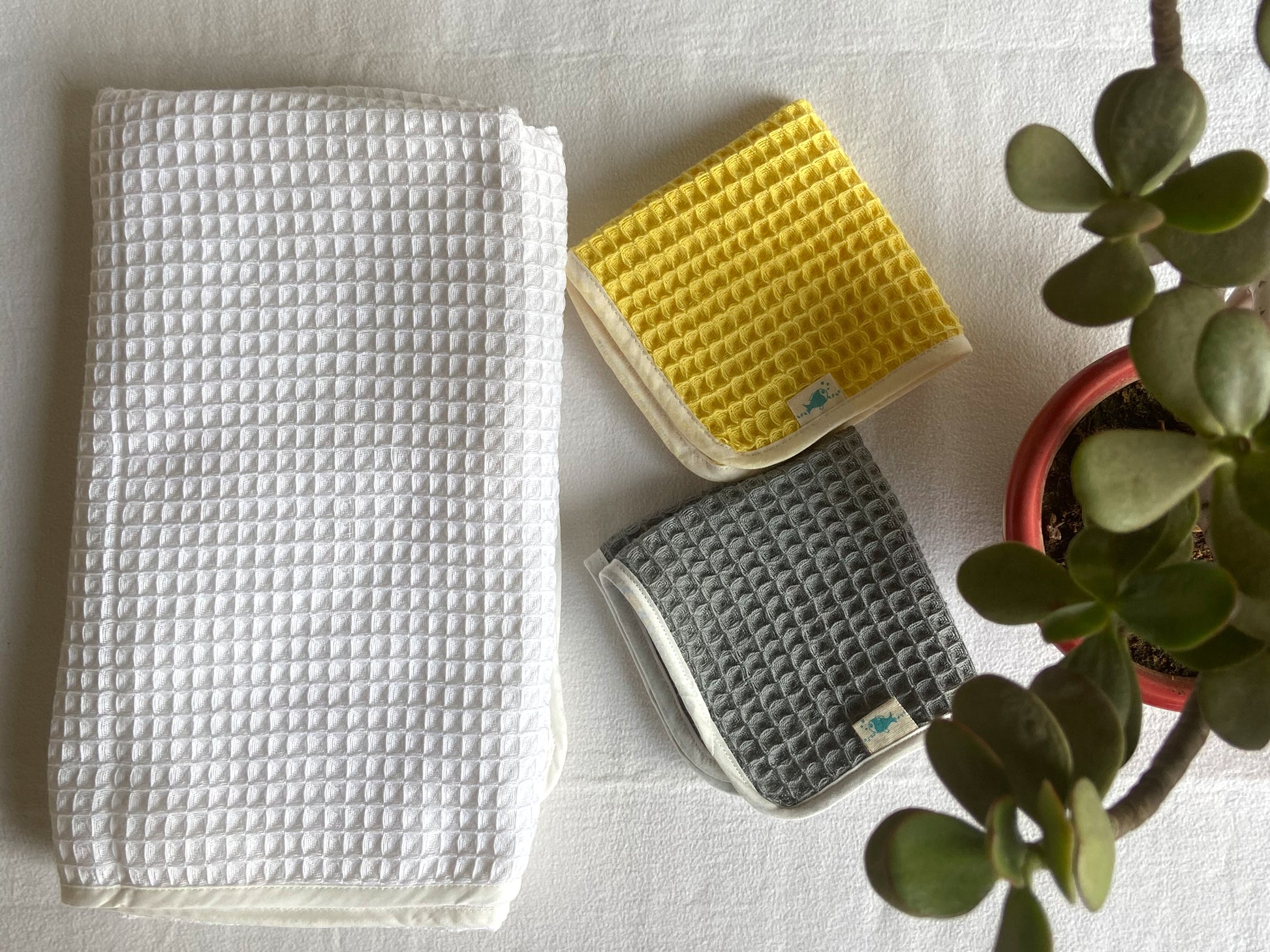 Essential Bag - Organic Handwoven Waffle Towel Set - Whitewater