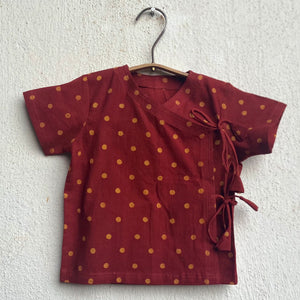 Eczema-friendly Angrakha top and pants set for babies and toddlers, made with chemical-free, sustainable materials.