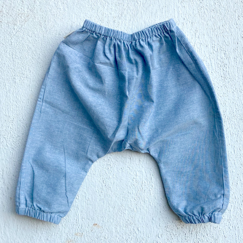 Blue Chambray Organic Cotton Newborn Pants