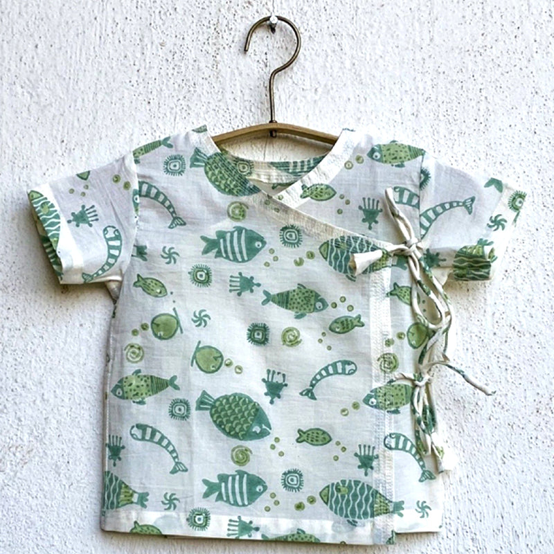 Hand block printed Angarakha top (0-24 months)