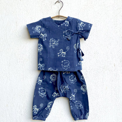 Organic Cotton Zoo Angarakha / Kimono Top, Apparel, Baby clothing, Infantwear, Newborn clothing. Organic Baby Clothing, Newborn Gift Set, sustainable baby, conscious clothing, baby kurta pajamas, baby angrakha, whitewater kids, newborn baby clothes,