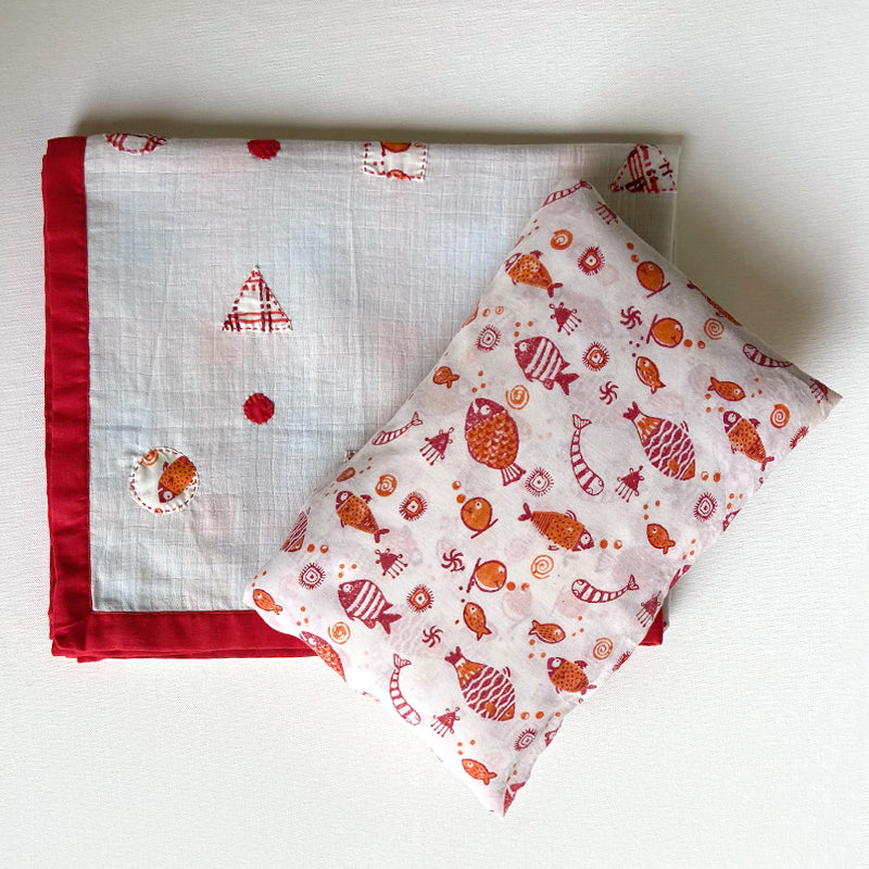 Organic Gift Set | Dohar+ Kapok Pillow - Koi