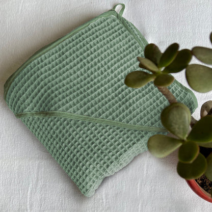 Organic Handwoven Mint Waffle Hooded Towel