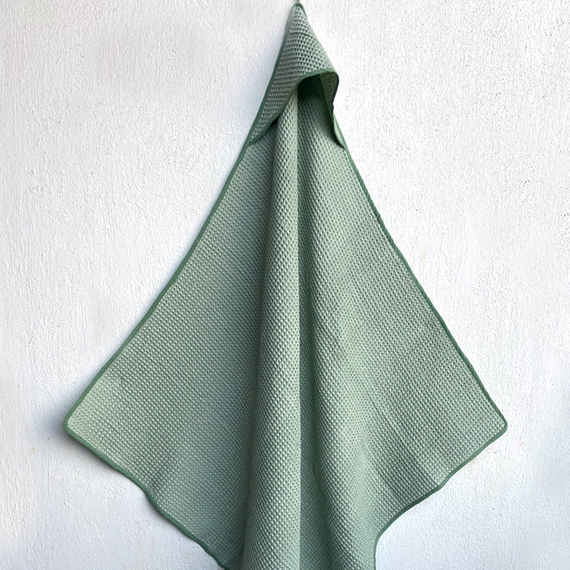 Organic Handwoven Mint Waffle Hooded Towel