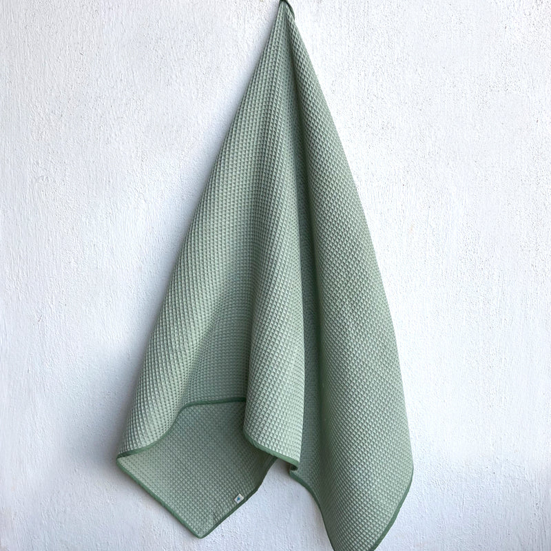Organic Handwoven Mint Waffle Rectangular Towel