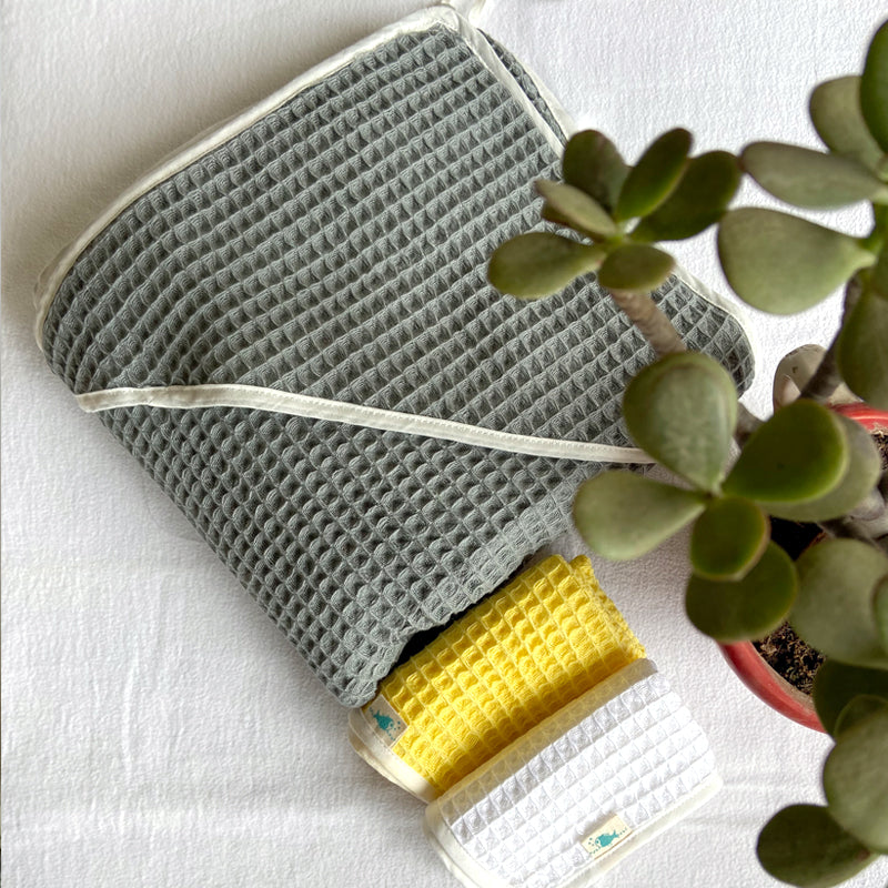Essential Bag - Organic Handwoven Grey Waffle Hooded Towel Set