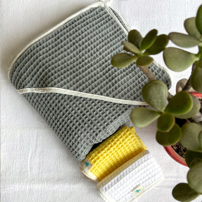Essential Bag - Organic Handwoven Grey Waffle Hooded Towel Set