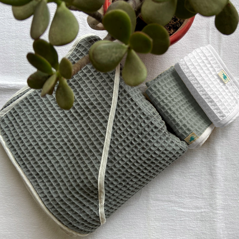 Essential Bag - Organic Handwoven Grey Waffle Hooded Towel Set