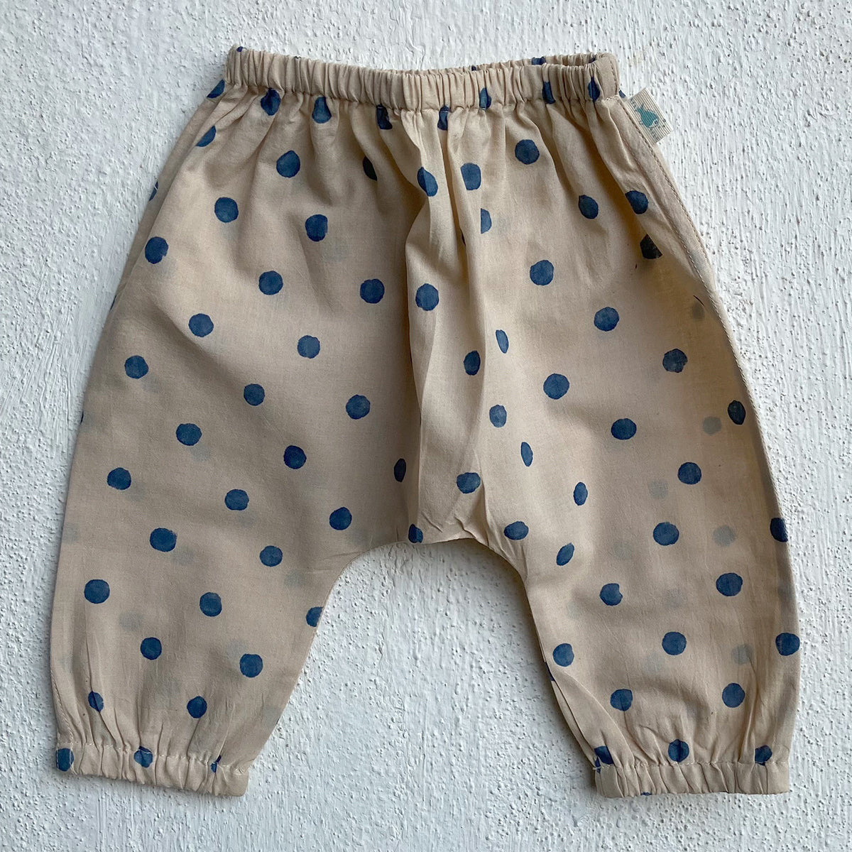 Organic Cotton Unisex Indigo Beige Polka Angarakha and Indigo Beige Polka Pajama Pants Set