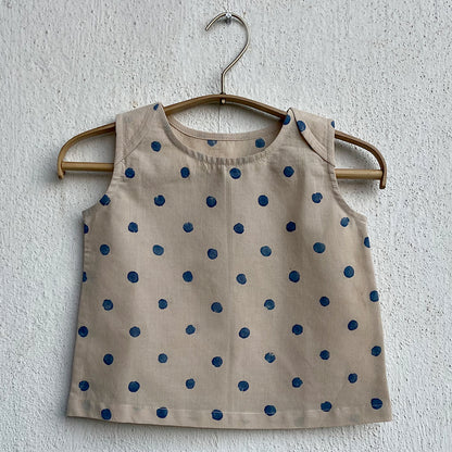 Organic Cotton Indigo Beige Polka Jhabla