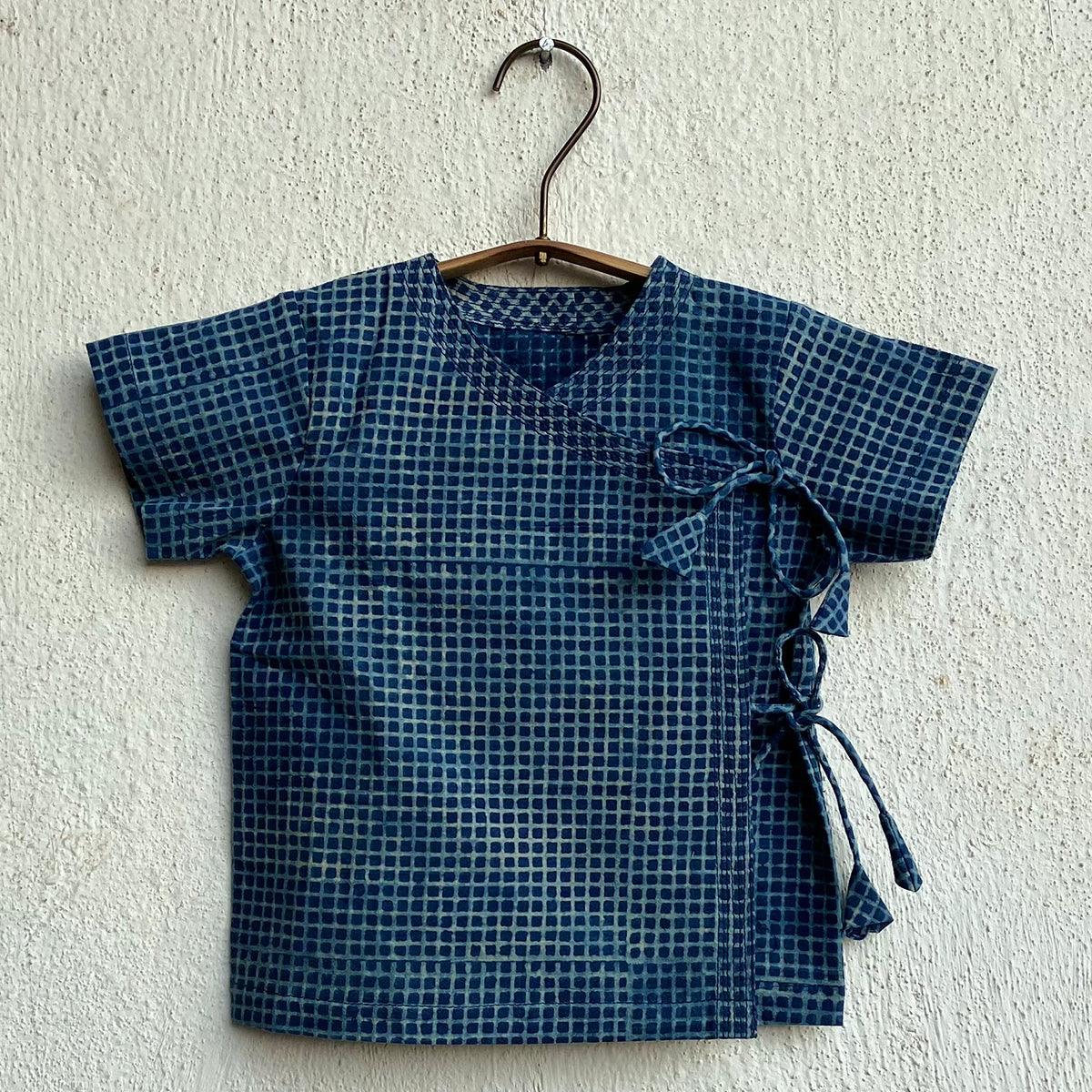 Organic Cotton Zoo Bag - Yellow Zoo Jhabla + Indigo Checks Angarakha and Indigo Checks Pajama Pants Set