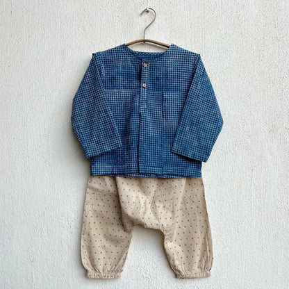 Organic Cotton Indigo Checks Kurta Top