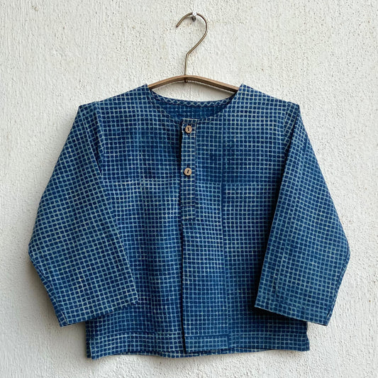 Organic Cotton Indigo Checks Kurta Top