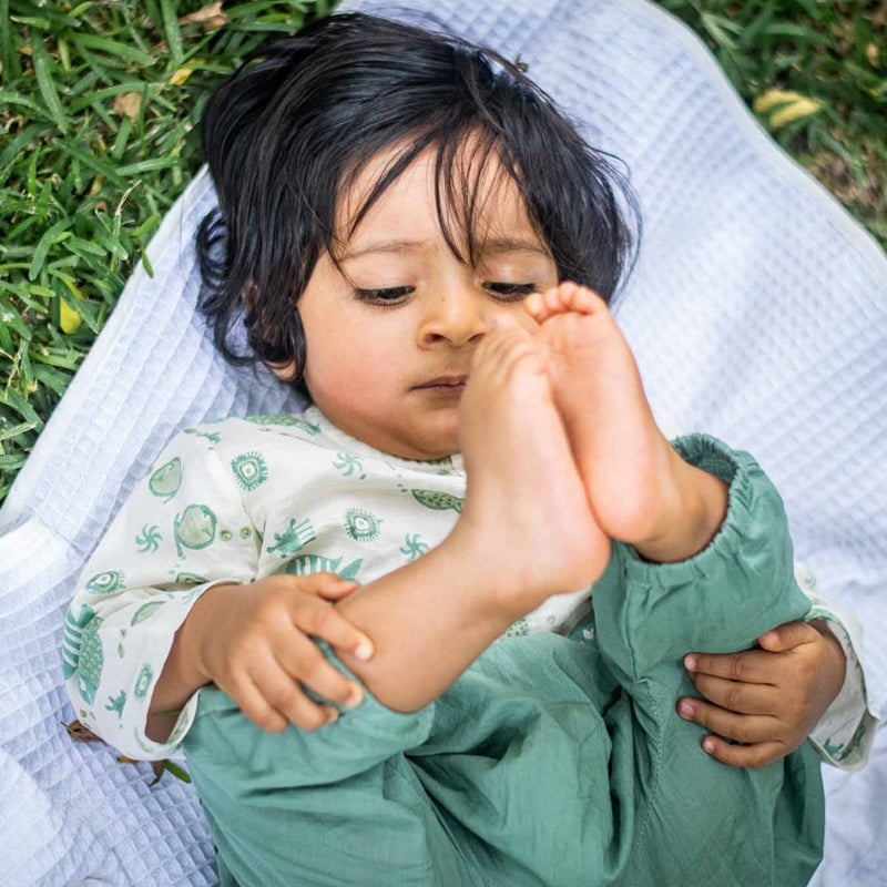 Organic Cotton Unisex Koi Bag  - Mint Koi Kurta + Essential White Kurta with Mint Pajama Pants Set