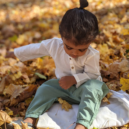 Organic Cotton Unisex Koi Bag  - Mint Koi Kurta + Essential White Kurta with Mint Pajama Pants Set