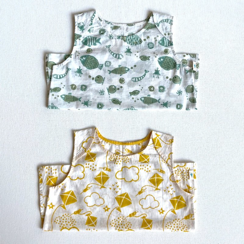 Hand block printed Angarakha top (0-24 months)
