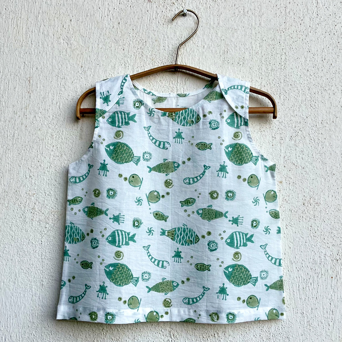 Organic Cotton Unisex Mint Koi Jhabla and Pajama Pants Set
