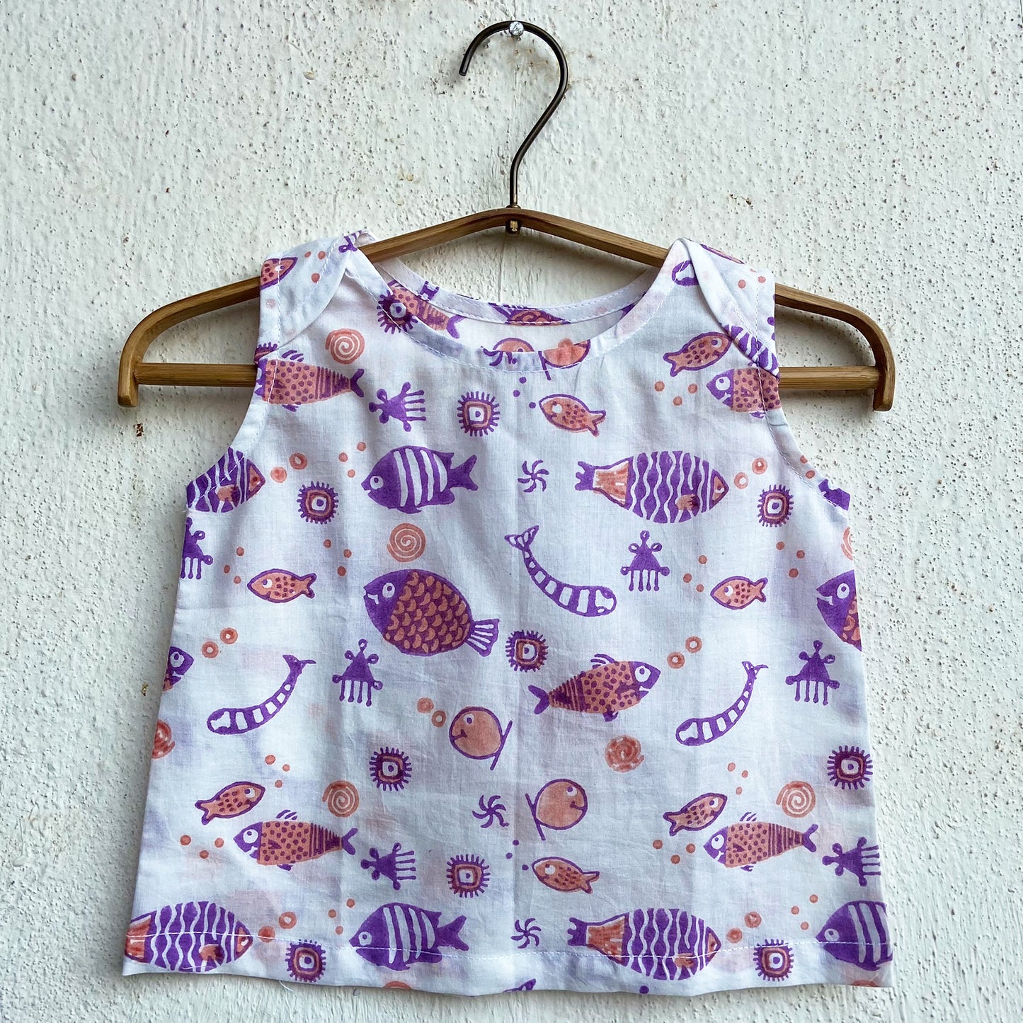Organic Cotton Unisex Peach Koi Jhabla and Peach Pajama Pants Set
