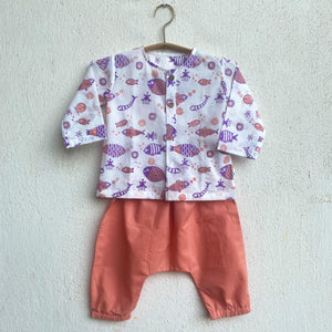 Organic Cotton Koi Peach Bag - Kurta and Pyjama Pants Set