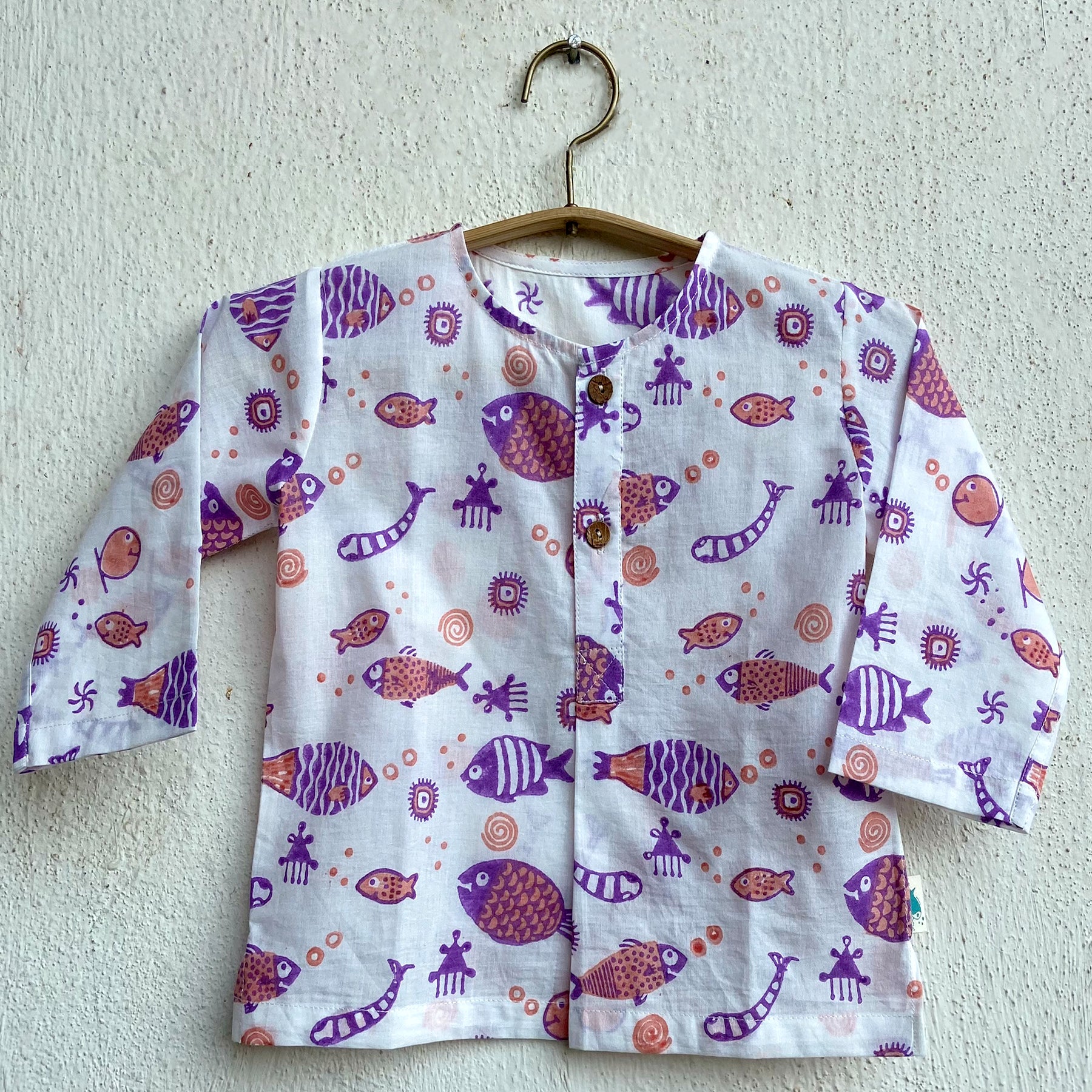 Organic Cotton Koi Peach Bag - Kurta and Pyjama Pants Set