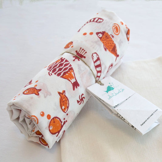 Organic Cotton Muslin Swaddle Wrap - Koi
