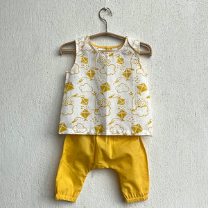 Organic Cotton Unisex Yellow Patang Jhabla and Pajama Pants Set