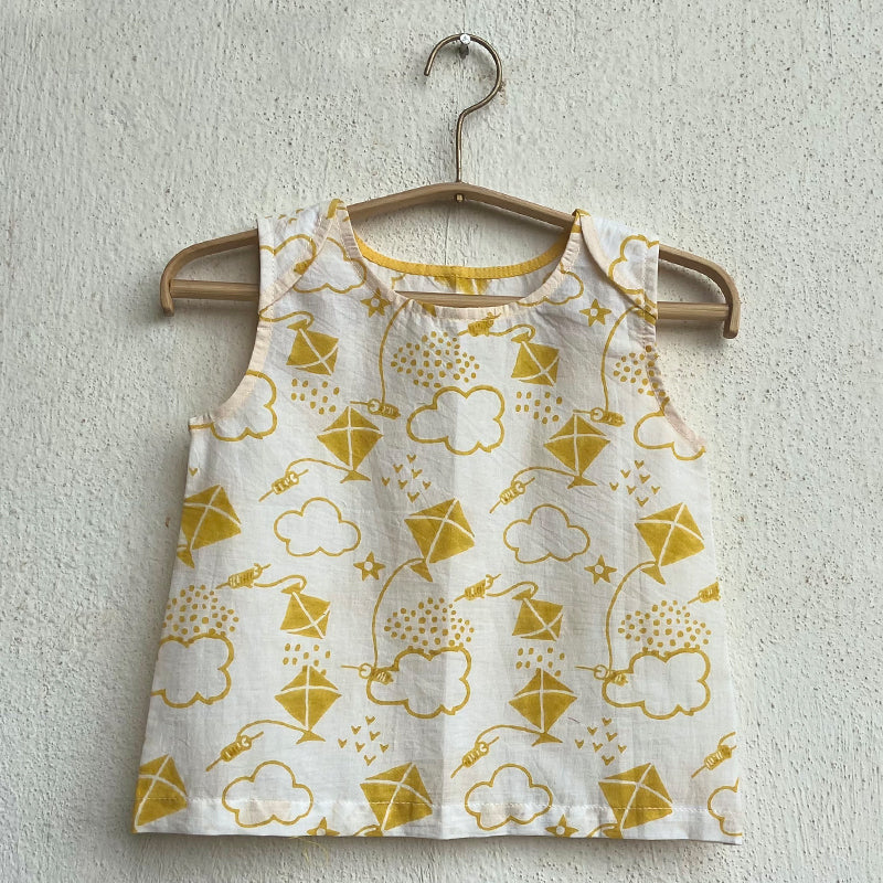 Organic Cotton Unisex Yellow Patang Jhabla and Pajama Pants Set